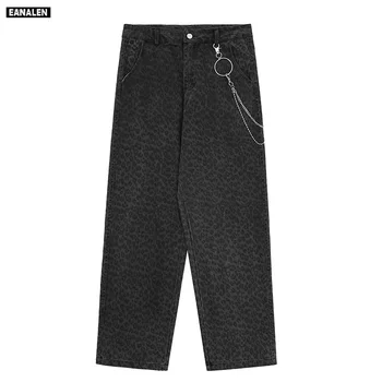 2021 reťazca leopard tlač džínsové nohavice hip-hop, street oblečenie straight-leg nohavice rock tanec Harajuku Gotický voľné nohavice