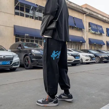 2021 ČLENOK-DĹŽKA Čierne Tepláky Streetwear Jar Jeseň Hip Hop Hárem Nohavice pánske Bežné kórejský Nadrozmerná Joggers Trouers