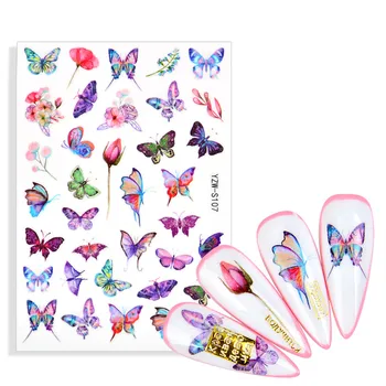 3D Nail Art Samolepiace Nálepky Motýľ Vzor Prenos Nálepky Odtlačkový Manicuring Dekorácie Kvet Kvetinový Dizajn Papier Jazdca