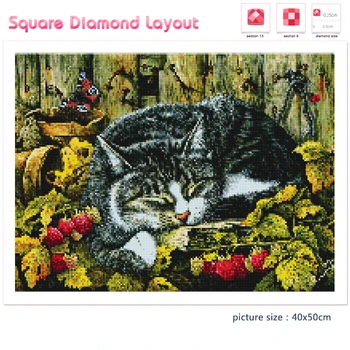 5D Diamond Maľby Zvierat Cartoon Spiacu Mačku Mozaiky Auta Foto Námestie Kruhové nástenná maľba Ručné DIY Výšivky Darček Domov