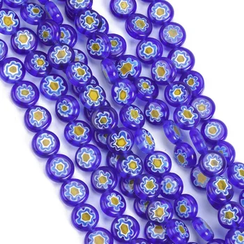 8 mm 10 mm Ploché Kolo Deep Blue & Žltý Kvet Vzory Millefiori Sklo Voľné Remesiel Korálky Veľa Pre KUTILOV, Šperky, Takže Zistenia