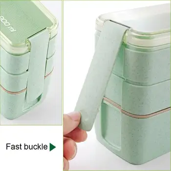 800-1000 ml Zdravé Materiál Lunch Box 3 Vrstvy Pšeničnej Slamy Bento Boxy Mikrovlnná Riadu Skladovanie Potravín Kontajner Lunch Box