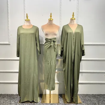 Africké Abayas pre Ženy, turecké Šaty 3 Ks Moslimských Sady Hidžáb Oblečenie 2021 Otvoriť Abaya Dubaj Islam Oblečenie Musulman Komplety