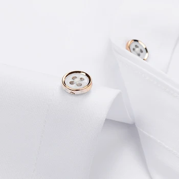 Aoliwen značky High-kvalitné svadobné sociálne formálne slim pánske s dlhým rukávom pevné biele tričko, luxusné klope bez žehlenie
