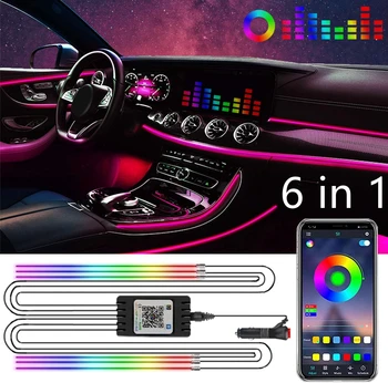 Auto led dekoratívne žiarovka 6 v 1 APP Riadenie led svetelné pásy Multicolor RGB Aotu Osvetlenie Interiéru Atmosféru Optického Vlákna Lampa