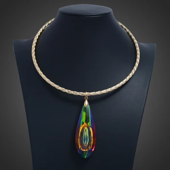 Autor Luxusné Veľké Krištáľovo Choker Príveskom, Náhrdelníky Pre Ženy Vyhlásenie Zlatá Farba Medi Chocker Šperky