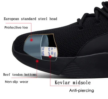 Bezpečnostná obuv Anti-rozdrviť pracovné topánky, Topánky Ľahký priedušný oceľovou špičkou oteruvzdornosť nezničiteľný konštrukcia Tenisky