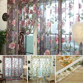 Bytový Textil Veľký Kvet Vyšívané Čínskych Textílie Tylu Obyčajné 3D Okne Opony Domov Dodávky Pre Obývacia Izba Moderné Záclony