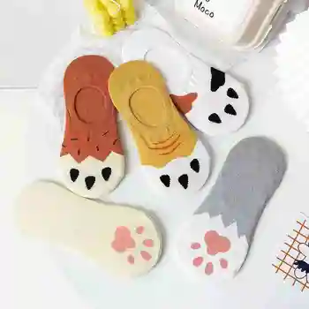 Cartoon Mačky Packa Prekladané Zábavné Ponožky Bavlna Bežné Harajuku Non-slip Silicone Krátke Ponožky Letné Neviditeľné Low Cut Členok Ponožky