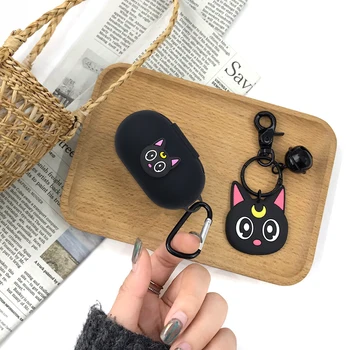 Cartoon Silikónový Kryt pre Samsung Galaxy Y / Y+ Prípade Bezdrôtové Bluetooth Slúchadlá Kryt Cute Cat Keyring Prívesok