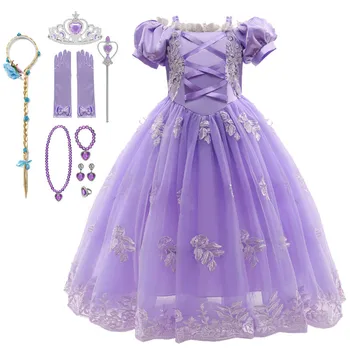 Deti, Dievčatá Princezná Rapunzel Šaty Sofia Šaty Plesové Šaty, Dlhé Party Šaty Detskej Fantázie Fialová Luxusné Zamotaný Halloween Šaty