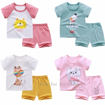 Detské Dievčenské Letné Pyžamo Chlapci Batoľa 2 Kusy Nastaviť Krátke Bavlnené tričko, Nohavice Pyžamo Deti Sleepwear detské Oblečenie
