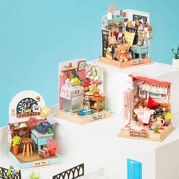 DIY Miniatúrne Drevené Moderný Štýl Dollhosue Malé Jednoduchosť Doll House Súpravy, Nábytok Pre Bábiky, Hračky Pre Deti Darček k Narodeninám