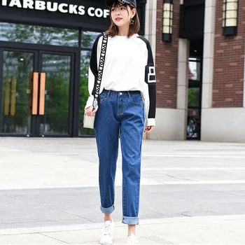 Džínsy Žena 2020 Jeseň Zima Kórejský Vysoký Pás Džínsové Nohavice Ženy Plus Veľkosť Jeans Mujer Čierna Biela Modrá Voľné Mama Džínsy Femme