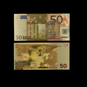 Farebné Eurových Bankoviek 10pcs/veľa 50 EUR Zlatej Fólie Bankoviek na Zber a Dary, Peniaze EÚ Nádherné Remeslo