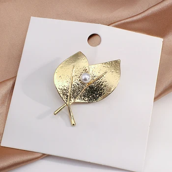 Flashbuy Nový Dizajn Pearl Gold Leaf Brošne Ženy Strany Brošňa Kolíky Módne Šperky Ženské Dary