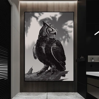 Flying Eagle Owl Zvierat Plátno na Maľovanie na Stenu Umenie Plagátu a Vytlačí Nordic Čierna Biela Výzdoba Obrázok Pre Obývacia Izba Domov