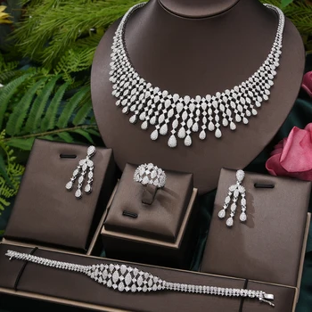 GODKI Nové Trendy 4PCS Plný Micro CZ Luxusné Afriky Šperky Set Pre Ženy, Svadobné Party Zirkón Crystal Indickej Neckalce Náušnice