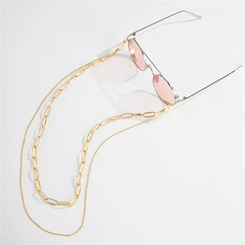 Hip Hop Multi-layer slnečné Okuliare Reťazca ozdobná šnúrka na uniforme Krk Hrubé Kovové Reťaze Na Okuliare Módne Ženy Šperky