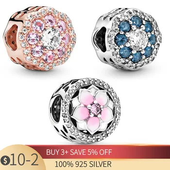 Hot Predaj 925 Sterling Silver Blue Pink svetlé kvetinové kúzlo kvet DIY jemné korálky Fit Pôvodné Kúzlo Náramok Pandora DIY Šperky