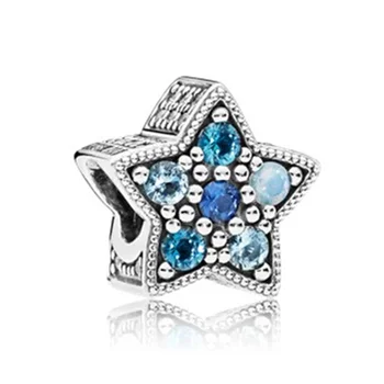 Hot Predaj Sky Blue Crystal Bright Stars Navždy Korálky Fit Pôvodné Pandora Prívesky Náramok Ženy DIY Módne Šperky Robiť Dary