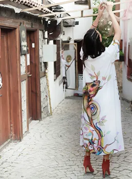 Kimono Model Bukalemun Beyaz Uzun Japonské Kimono Štýle Vlny Samuraj Kimono Streetwear Muži Ženy Cardigan Japonsko Harajuku Anime