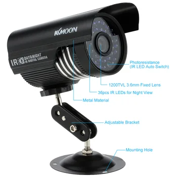 KKmoon HD 1200TVL CCTV kamerový monitorovací Home Security Fotoaparát Vodotesný Vonkajší Analógový Bullet CCTV Kamera IR-CUT Nočný Pohľad
