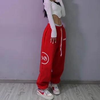 Letné hip-hop List tlač grafické tepláky 2021 Červené nohavice pre ženy Y2K Harajuku vysoký pás voľné bežné nohavice nohavice