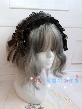 Lolita hand-made doplnky do vlasov tmavo gotický čierne zlato hlavový most KC vlasy band edge klip lolita luk