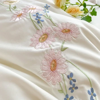 Luxusná Biela Kvetinová Výšivka 100S posteľná bielizeň z Egyptskej Bavlny Nastaviť Kráľovná Kráľ Prehrabať Perinu Posteľná Bielizeň, obliečky na Vankúše bytový Textil