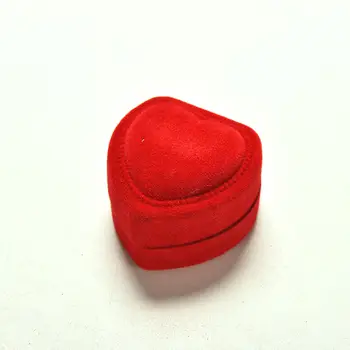 Mini Odolné Červená V Tvare Srdca Veko Otvoriť Velvet Krúžok Box Roztomilý Červený Účtovná Skladacia Prípade Displej Šperky Box Balenie