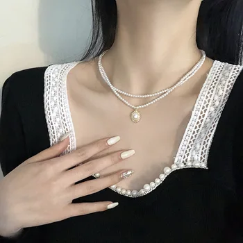 Móda osobnosti retro barokový dvojité perlový náhrdelník žena jednoduché temperament choker náhrdelník