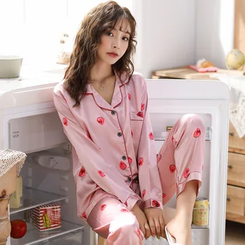Na jar a na jeseň dámske letné pyžamo dlhý rukáv vyhovovali kórejských študentov iny sexy veľké veľkosť tenkého hodvábu domáce oblečenie