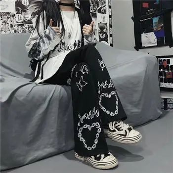 Nadrozmerná nohavice Harajuku žena nohavice Japonský vzor hip hop nohavice pre ženy širokú nohu, nohavice ženy muži jogger ženy nohavice bežné