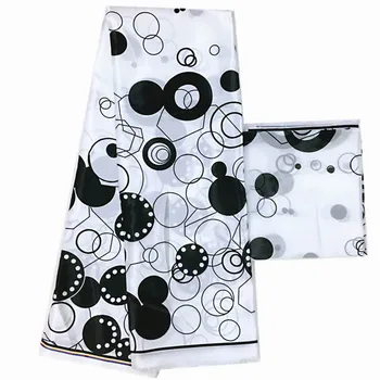 Napodobňované Hodváb vosk čierny a biely hodvábny šifón textílie afriky textílie ankara afriky vosk vytlačí textílie 4+2yards