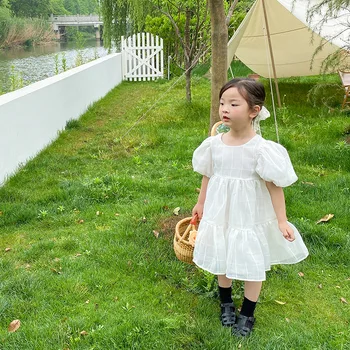 Nové 2021 Letné Baby Dievčatá Princess Narodeniny Šaty Lístkového Rukáv Kórejský Štýl Batoľatá Deti Plesové Šaty, Deti Party Šaty