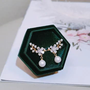 Nové Módne Kórejský Šperky Pearl Náušnice Kvapka Sladké Roztomilý Zirkón Crystal Kvetinový Náušnice Svadobné Party Náušnice Príslušenstvo