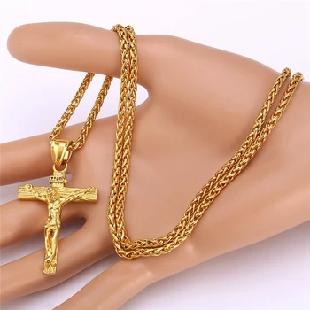 Náboženské Ježiš Kríž Náhrdelník pre Mužov Módne Zlatá farba Kríž Nezávislá s Reťazca Náhrdelník Šperky, Darčeky pre Mužov