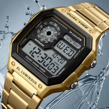 PANARS 8113 Luxusná Nerezová Oceľ Podnikania Muži Hodinky LED Elektronické náramkové hodinky Digitálne 50M Nepremokavé Športové Hodinky Nové