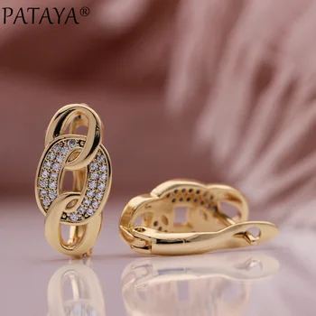 PATAYA Nové 585 Rose Gold Geometrické Drop Náušnice Prírodné Zirkón Tri Kruhu Trendy Ženy, Svadobné Náušnice Jemné Módne Šperky