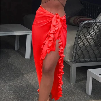 Prehrabať Pláži V Lete Dlhé Sukne Ženy 2020 Strane Split Biela Červená Čierna, Ružová, Žltá Elastický Pás Vysoký Pás Sukne Oblečenie