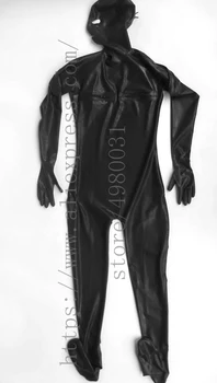 Prsia & ramená zipsy dizajn celého tela mužov latex otroctva catsuit a pripojené maska & ponožky & rukavice
