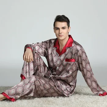 Pánske vytlačené hodváb pyžamo vyhovovali pyžamo pánske pyžamo moderný štýl hodváb pyžamo domov pánske Saténové mäkký a pohodlný spánok