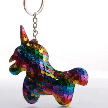 Reflexná svetlé farby Jednorožec hríb prívesok Sequin pony taška prívesok farebné Sequin krúžok na kľúče prívesok