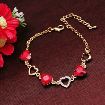 Romantický Valentín 3 Farby v Tvare Srdca Náramok Nádherné dámske Svadobné Crystal Zirkón Bracele Očarujúce Dámske Šperky