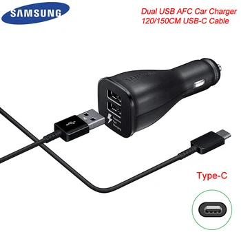 Samsung Nabíjačka do Auta, Adaptér Dual USB Rýchle Auto Cigeratte Adaptér USB-C Kábel Pre Galaxy S8 S9 S10 + Poznámka 8 9 10 A30 A50 A70 A9S