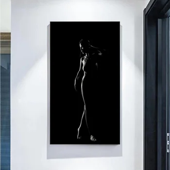Sexy Nahé Ženy, Čierne Plátno, Maľovanie Plagátu Wall Art Obraz Dospelých Obývacej Izby, Kúpeľne, Spálne Dekorácie Cuadros