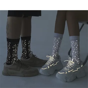 Sky StarReflective Ženy Móda Ponožky Jednotlivých Skateboard Pančuchy Športy Kórejské Stredné Trubice Ponožky Nočný Klub Bare Essentials