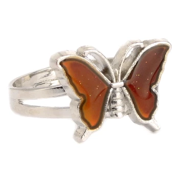 Strieborné Farebné Retro Nastaviteľné Náladu Prstene Pre Ženy Regulácia Teploty Farieb Motýľ Tvar Módne Šperky Darček