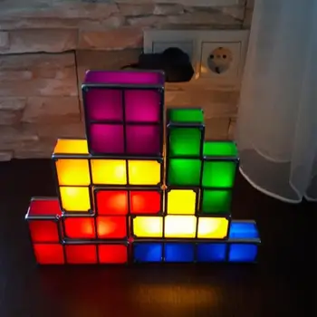 Tetris Stohovateľné Nočné Svetlo 7 Farieb 3D Puzzle Hračka Indukčné Spriahnuté Tetris Tangram Svetlo Magické Kvádre Hádanky Hračka Darček